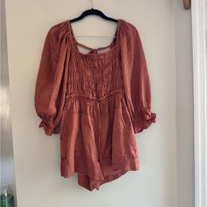 Free People Burnt Orange Long Sleeve Romper size M
